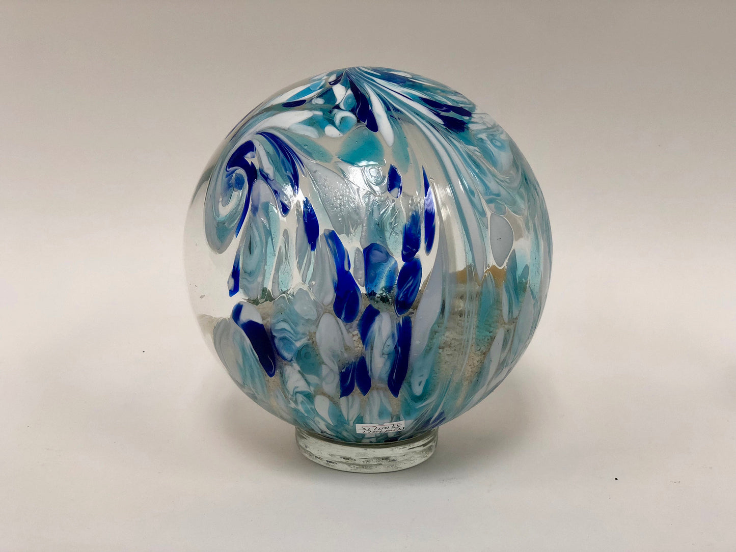 Free US Shipping~ 7" Pacific Coast Blue Sea Globe Handblown Art Glass Decor Holiday Gift with natural sea shell and sand