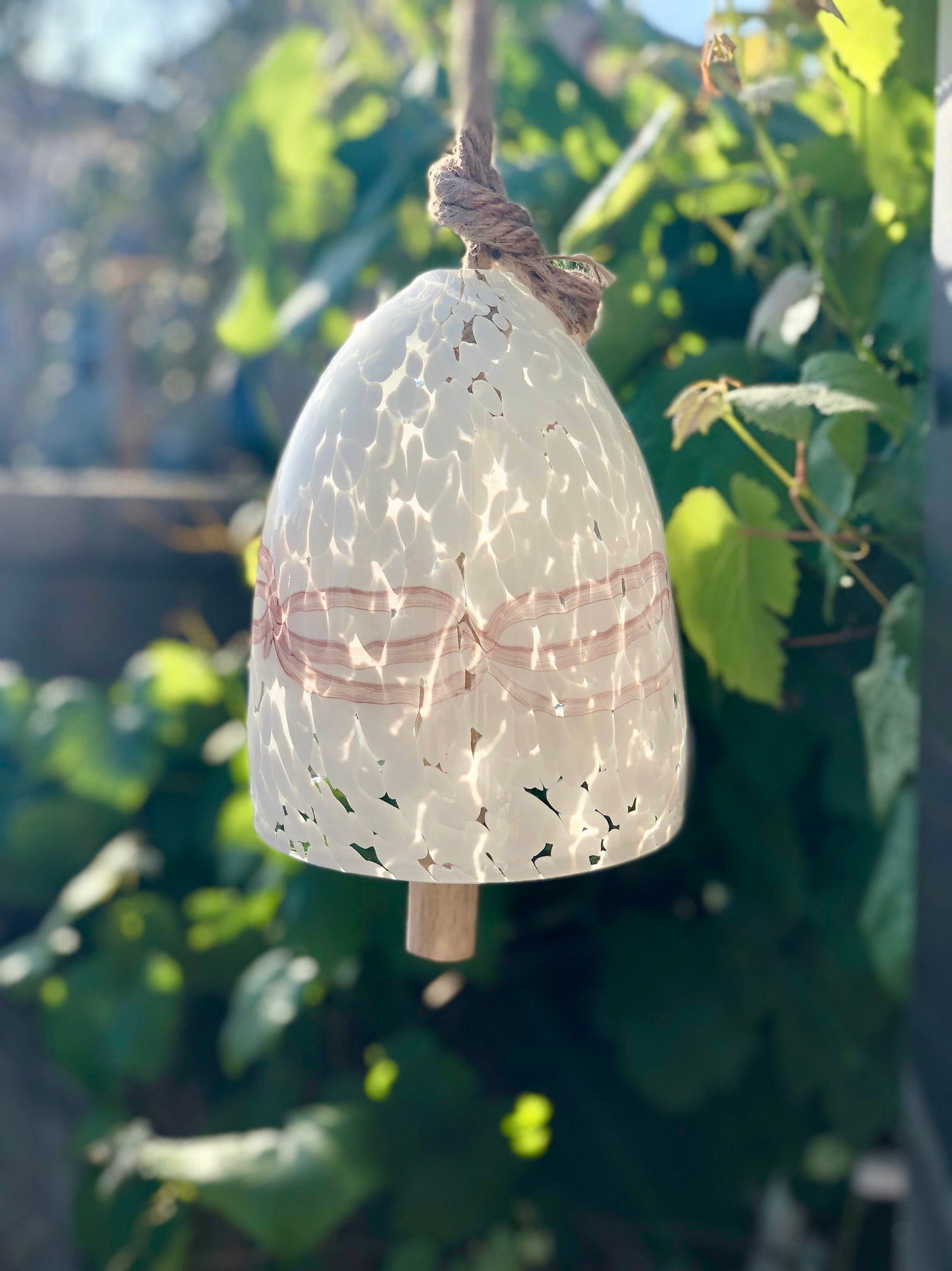 Free US Shipping~Handmade Art Glass Big Bell Wind Chimes / Hanging Decor Sun Catcher / White
