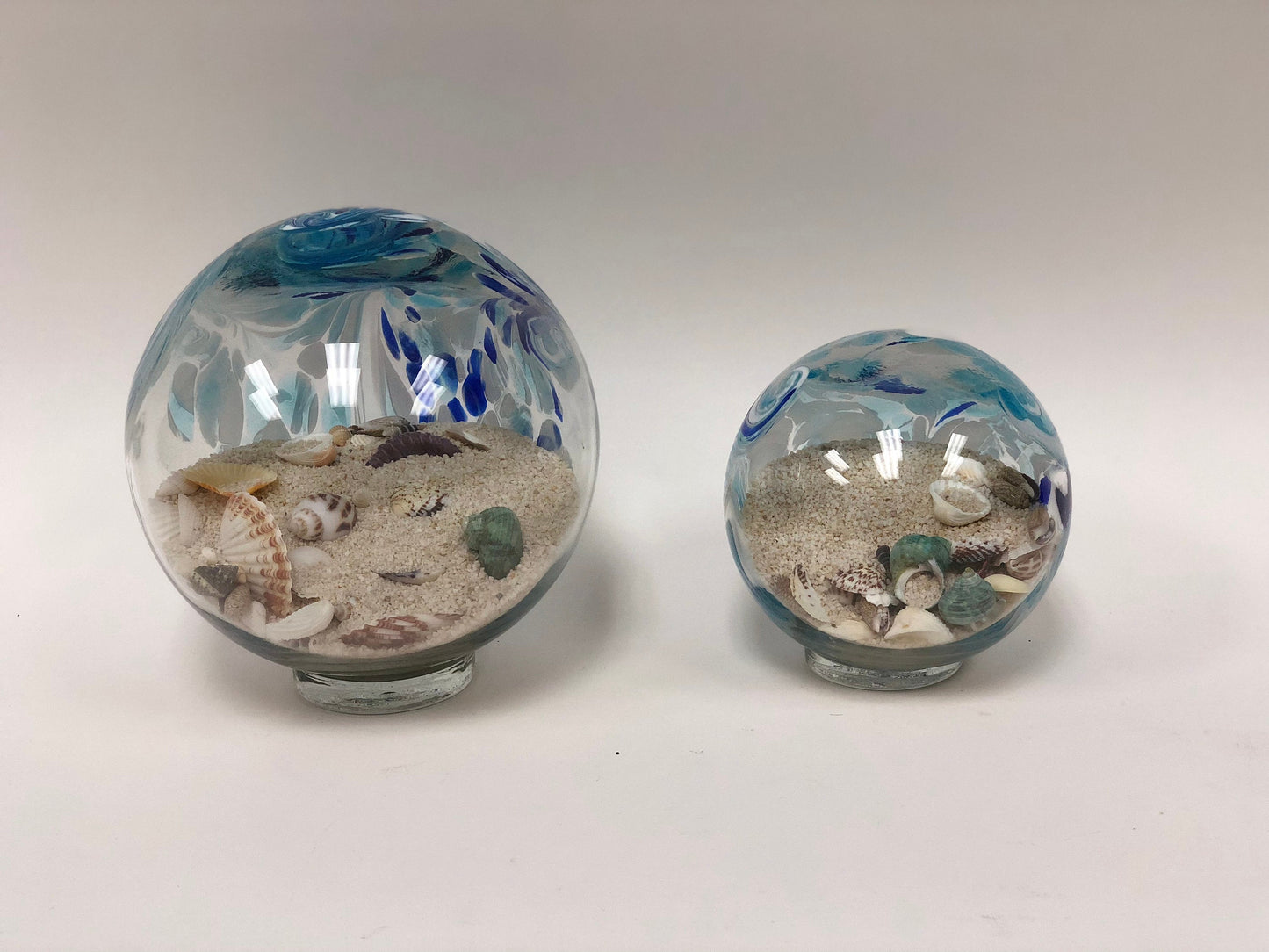 Free US Shipping~ 5.5" Pacific Coast Blue Sea Globe, handblown art glass with natural sea shell and sand