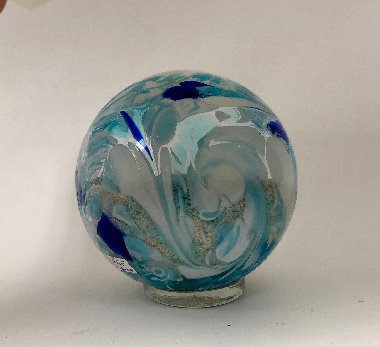 Free US Shipping~ 5.5" Pacific Coast Blue Sea Globe, handblown art glass with natural sea shell and sand