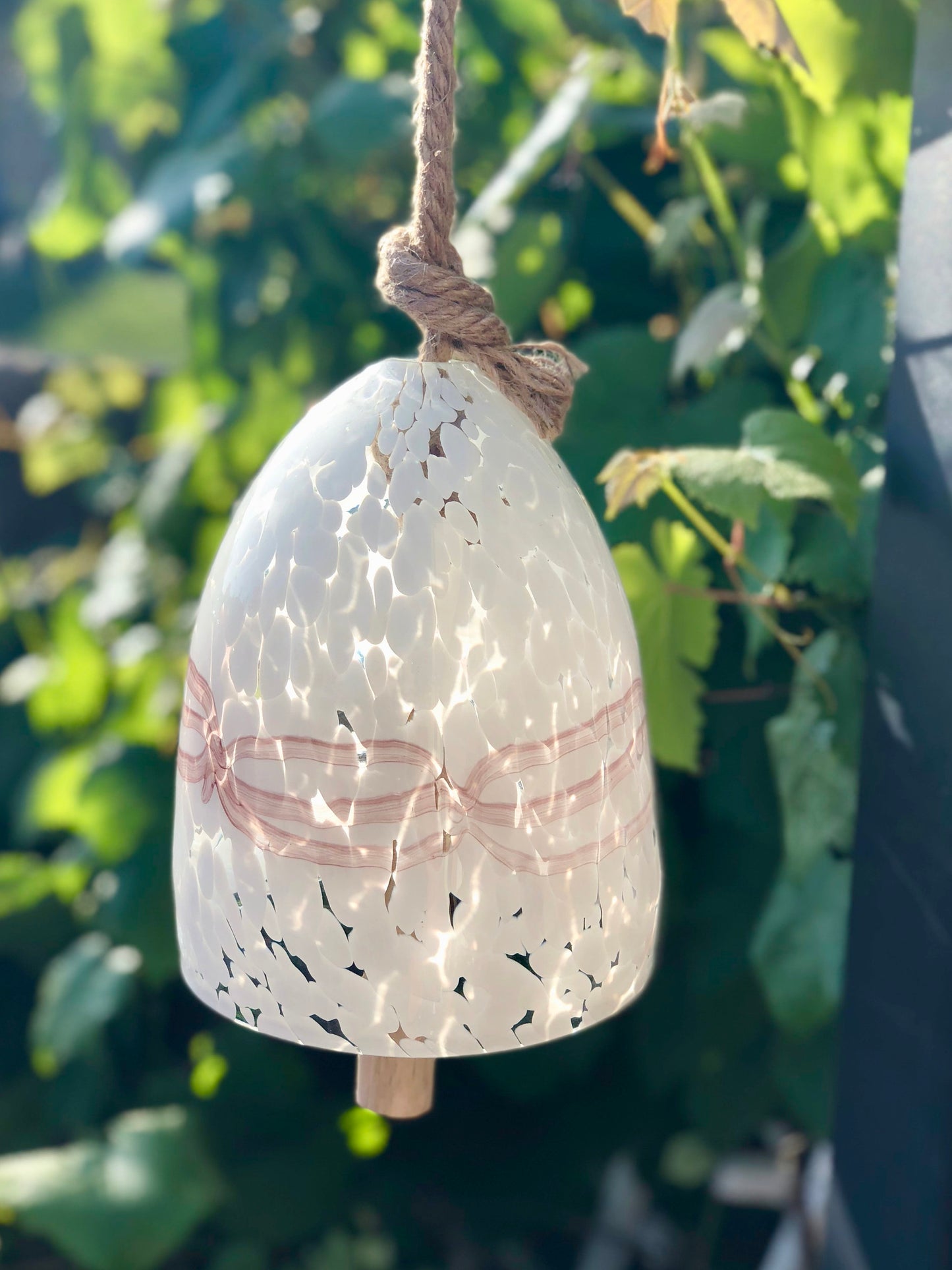 Free US Shipping~Handmade Art Glass Big Bell Wind Chimes / Hanging Decor Sun Catcher / White