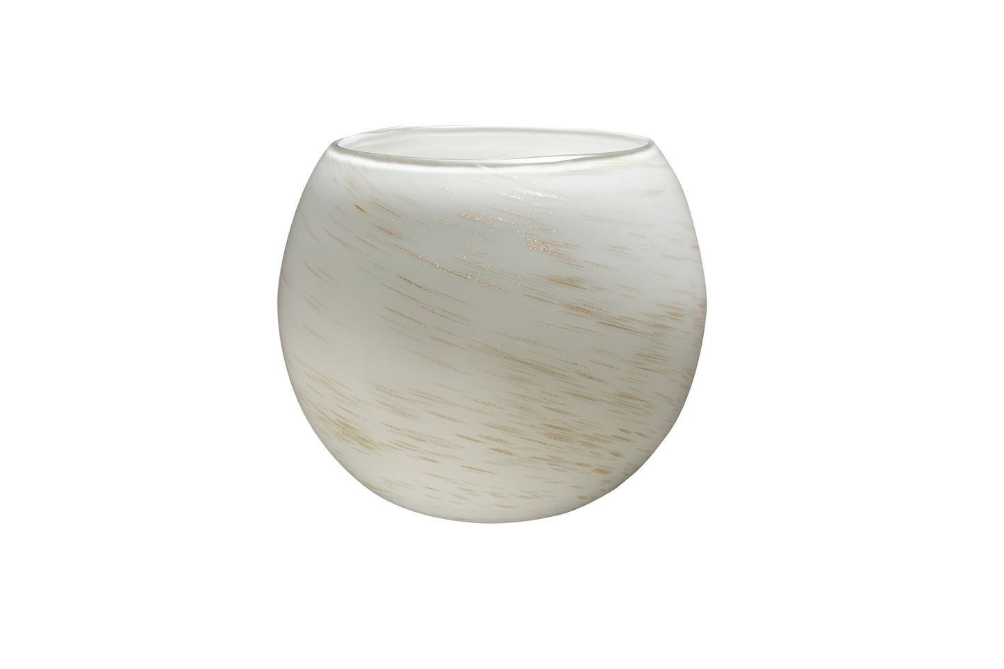 8" Artistic Planter, Handblown Art Glass Succulent Rose Ball/Planter/Vase/Candle holder, Pearl White w Gold Dust,