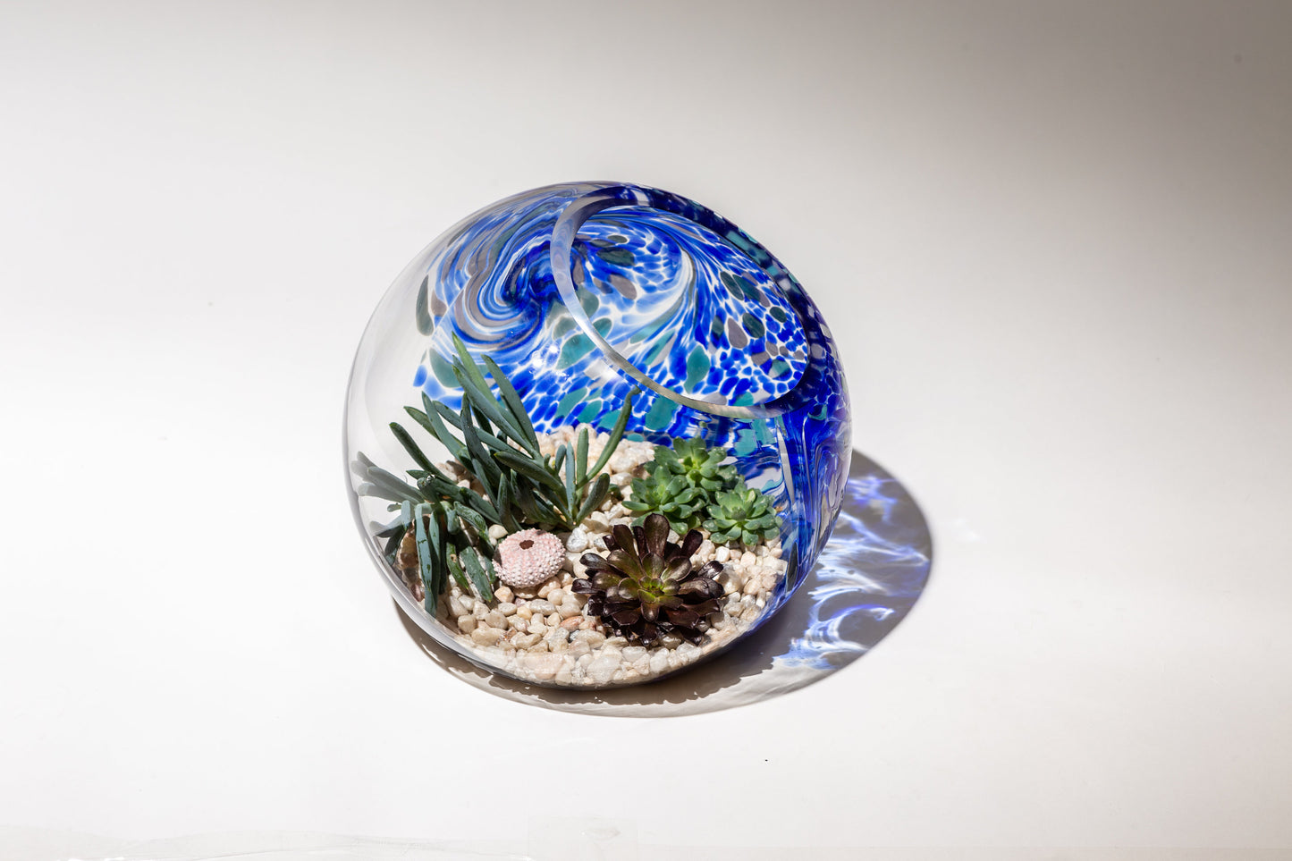 Hand Crafted artisan handmade, Accents, Hanging Glass Terrarium Navy Blue  Rhinestones Flower Design 35x3x2