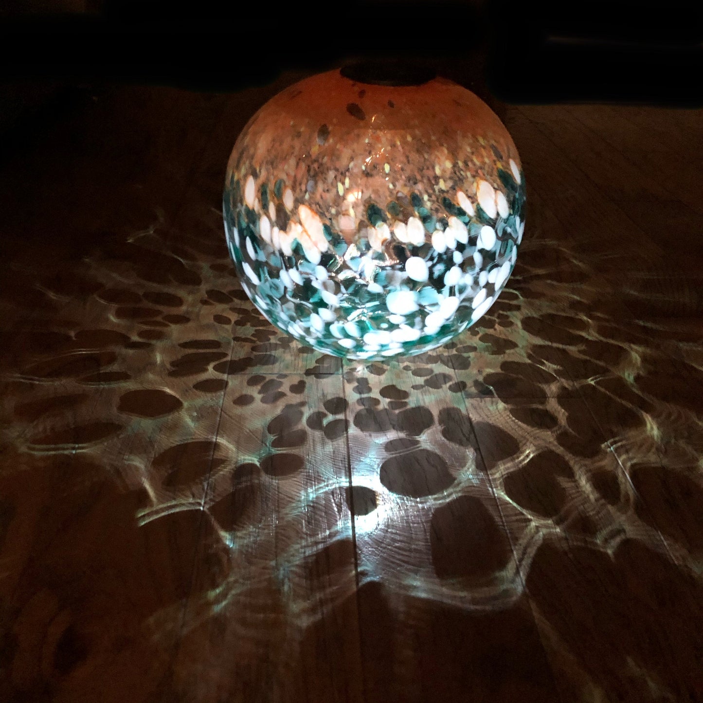 12" XLarge LED Solar Orb Gaze Ball/Garden/Pathway Light/Patio Table Light/Sun Cather/Art Glass Peacock&gold glitter
