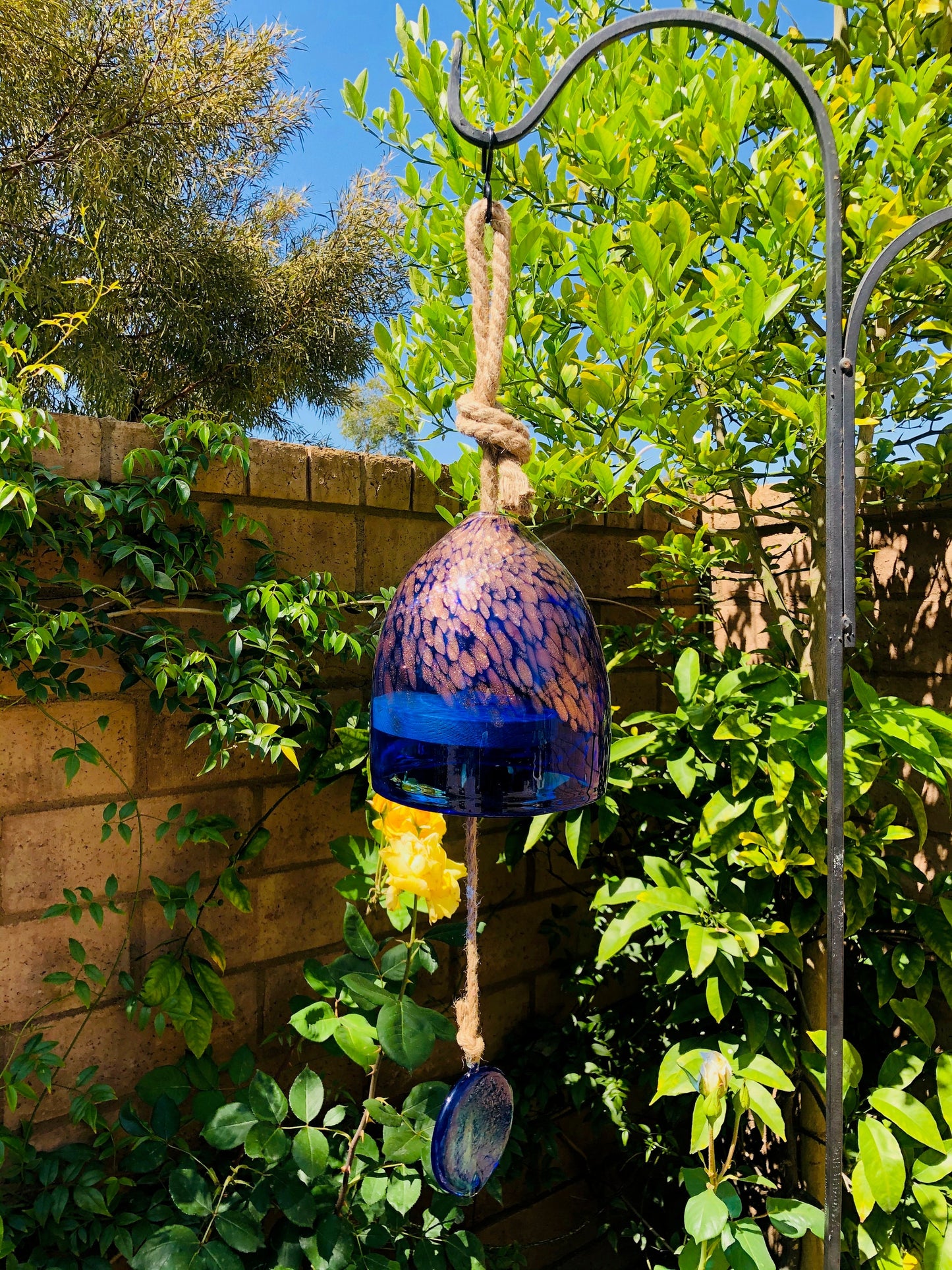Handcrafted Art Glass Cobalt Blue Bell sun catcher decoration wind chime