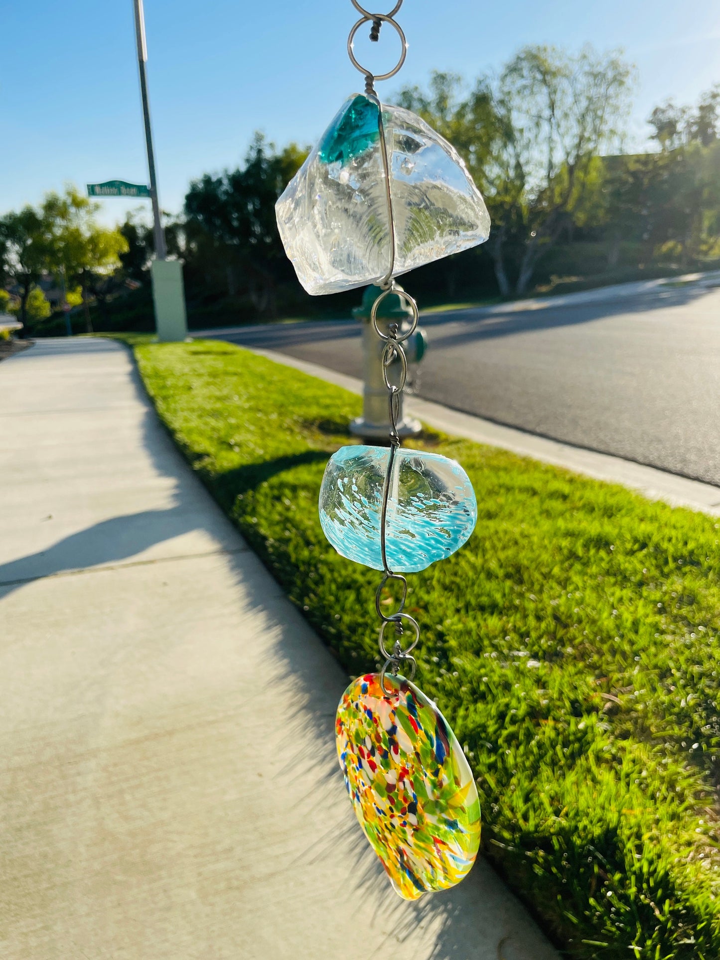 Rainbow Large Art Glass Rock Rain Chain