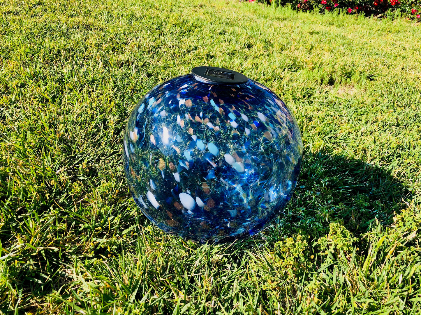 12" XLarge LED Solar Orb Gaze Ball/Garden/Pathway Light/Patio Table Light/Sun Cather/Art Glass Blue