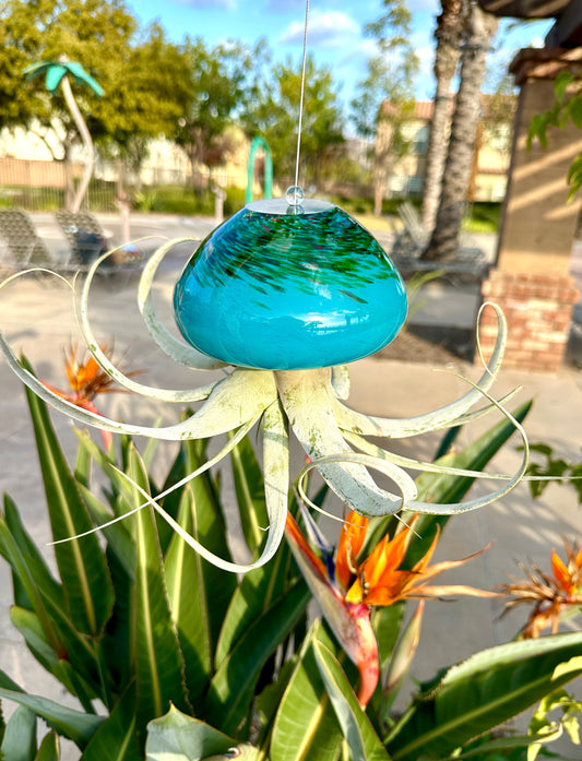 Large Hand Blown Art Glass Jellyfish Plant Holder